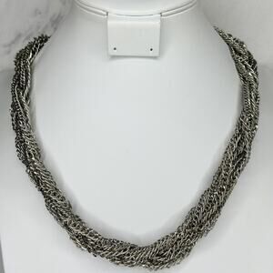 Chico's Chunky Woven Chain Link Statement Necklace Silver Tone ✨